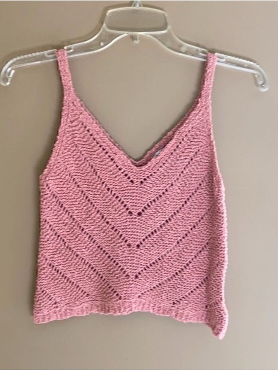 She + Sky Tops - She+Sky Pink Knit V-Neck Chevron Sweater Tank, Large, 100% Cotton, NWT, Festival